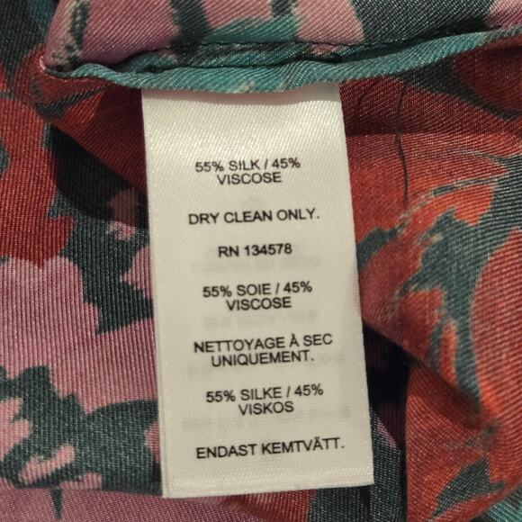 Vineyard Vines Ruffled Collar Silk Blend Floral Print Popover Top Blouse, Sz Med - Picture 8 of 8